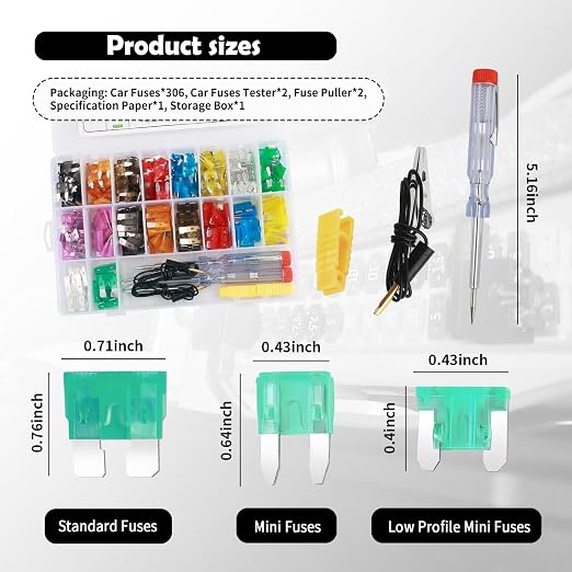 Car Fuses Assortment Kit with Car Fuse Tester, 3-Size Fuses Automotive Kit with - Image 2