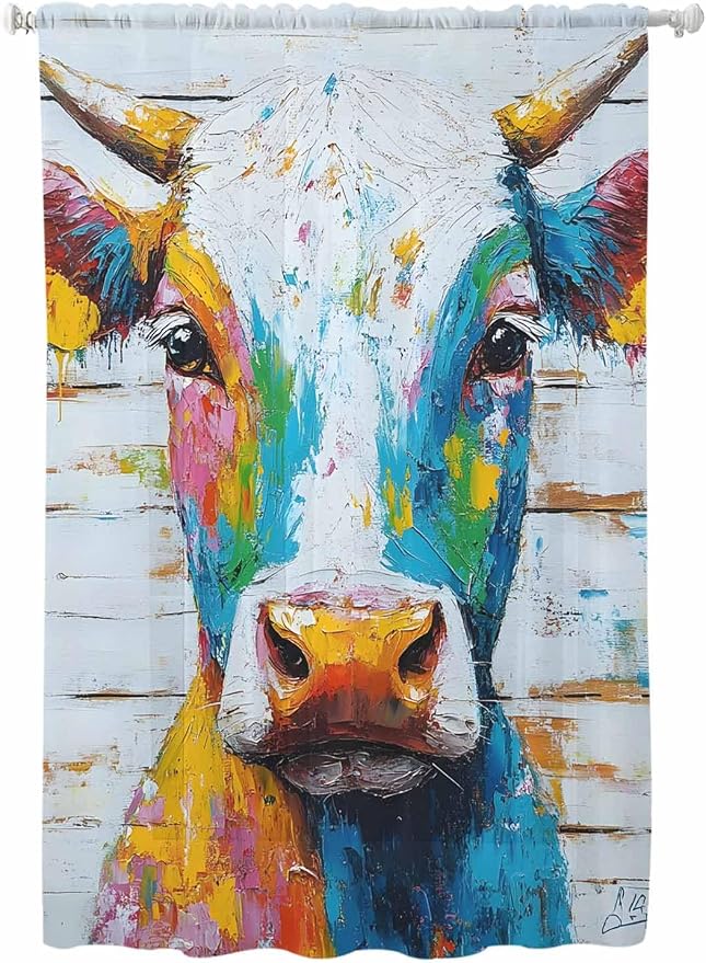Sheer Curtains 72 Inches Long, Funny Colorful Cow Semi Sheer Curtains Light by Unknown