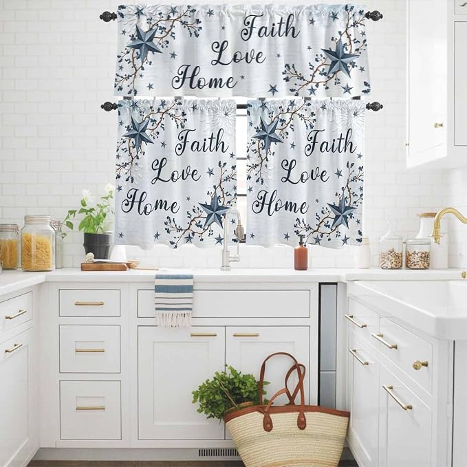 Kitchen Curtains Tiers and Valance Set of 3, Texas Star Country Light Filtering - Image 3