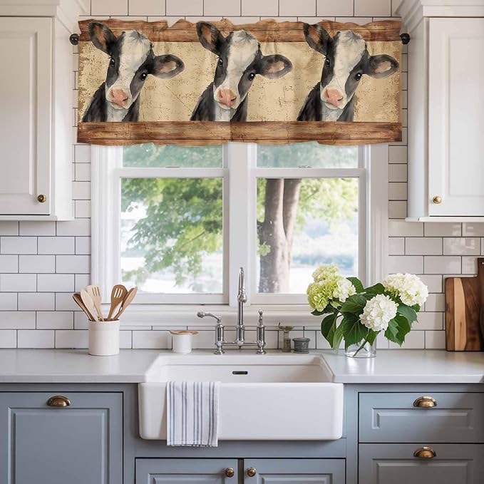 Farmhouse Cow Curtain Valances for Windows, Kitchen Valance Window Treatment - Image 2