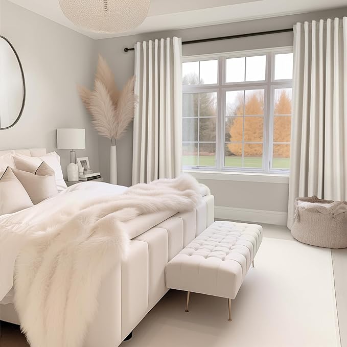 Topfinel 94 Inches Long Custom Ceiling Cream White Blackout Beige Curtains, Light Blocking Track Soundproof Curtains, Decorative Elegant Farmhouse Linen Curtains 52" X 94" for Living Room 2 Panels