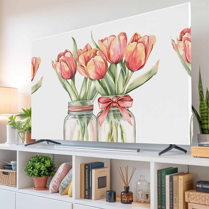 Farm Watercolor Tulip Flower Indoor TV Cover, Elastic TV Screen Protector - Image 6