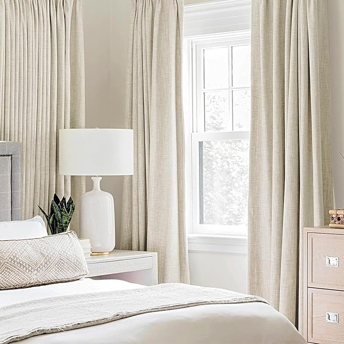 MIULEE 100% Blackout Polyester Textured Curtains for Bedroom Solid Thermal Insulated Cream Grommet Room Darkening Curtains & Drapes Luxury Decor for Living Room Nursery 52 x 90 Inch (2 Panels)