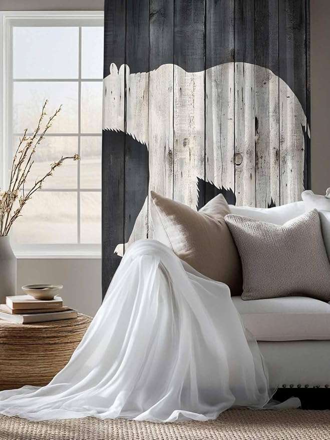 Sheer Curtains 63 Inch Length, Rustic Counrty Vintage Wood Grain Privacy Voile - Image 4