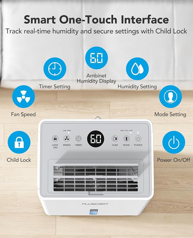 PLUSCENT 21 Pint Dehumidifier for Basement and Home, 1500 Sq Ft Portable - Image 5