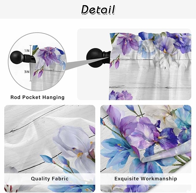 Spring Flowers Kitchen Curtains, Watercolor Garden Florals Wooden Grain Light - Image 9
