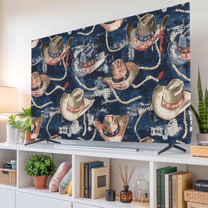 Western Cowboy Hat Indoor TV Cover, Elastic TV Screen Protector Watercolor by Unknown