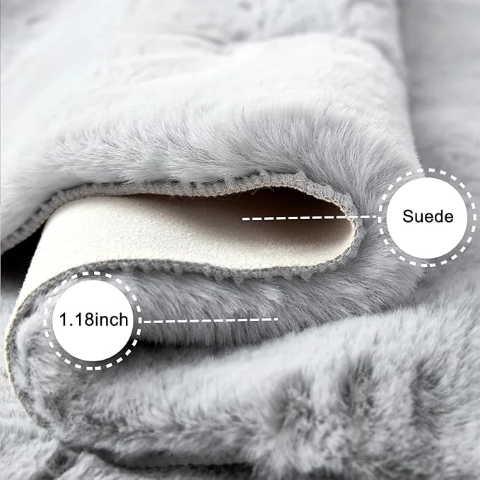 Ghouse Soft Faux Sheepskin Fur Rug Runner Rug 2x6 Grey Fluffy Bedside Plush Shag Nursery Carpet Area Rugs for Living Room Bedroom Playing Room Decor