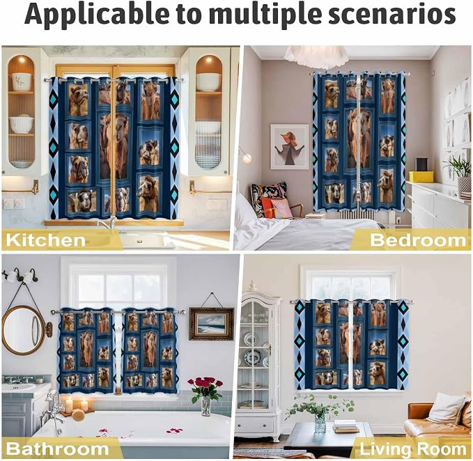 2 Panel Kitchen Cafe Curtains, Desert Camels Sunlight Filtering Nature Air - Image 6