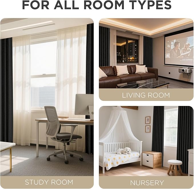 Joydeco Blackout Curtains for Bedroom - 100% Light Blocking 2 Panels Set Black Drapes 42" W x 96" L, Thermal Insulated Room Darkening Curtains, Linen Textured for Living Room, Rod Pocket & Back Tabs