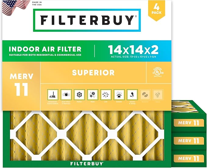 Filterbuy 14x14x2 Air Filter MERV 11 Superior Pet & Allergy Defense, by Filterbuy