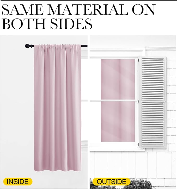 NICETOWN Living Room Curtains for Window - Energy Efficient & Noise Reducing Thermal Insulated Rod Pocket Blackout Drapes/Draperies for Living Room (Baby Pink, 2 Panels, W52 inches x L84 inches)