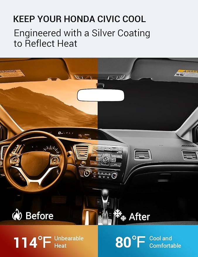 Proadsy 2026 Upgrade Windshield Sun Shade Custom Fit 2012-2015 Civic Foldable - Image 3