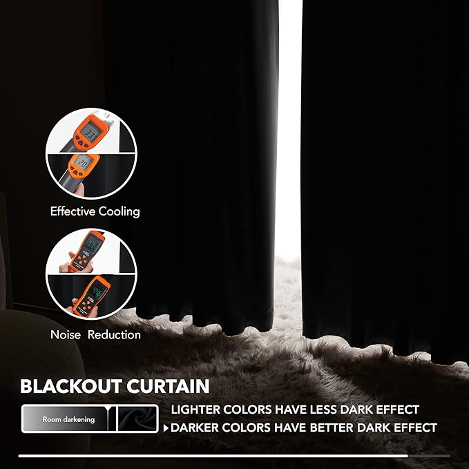 Deconovo Blackout Curtains, Thermal Insulated, W42 x L72 2 Panels, Back Tab, Machine Washable, Room-Darkening Drapes for Bedroom/Living Room Black