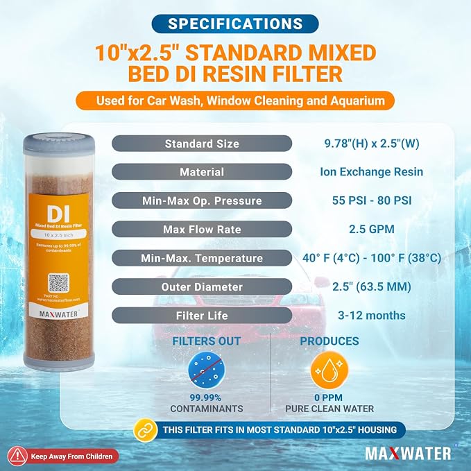 Refillable Mixed Bed DI Resin Filter Cartridge Fits most wide style 3" openings - Image 2