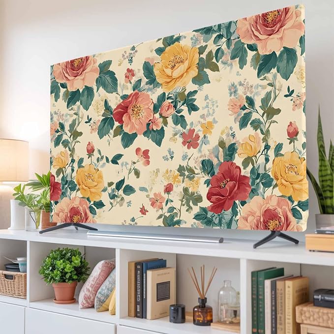 Classic Flower Spring Watercolor Floral Indoor TV Cover, Elastic TV Screen - Image 6
