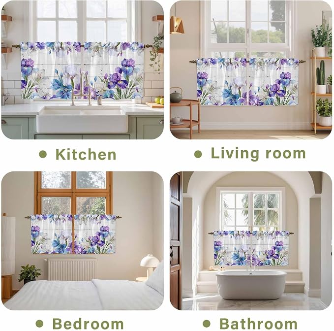 Spring Flowers Tier Curtains, Watercolor Garden Florals Wooden Grain Light - Image 8