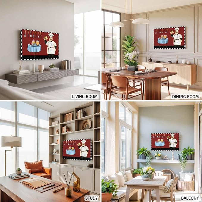 Funny Cook Knife Fork Food on Red Indoor TV Cover, Elastic TV Screen Protector - Image 5