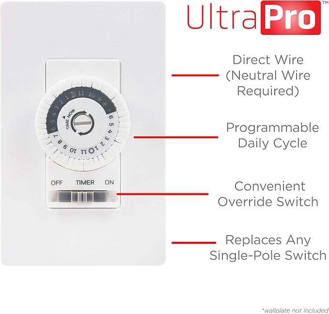 UltraPro 24-Hour Indoor Mechanical In-Wall Timer, 30 Minute Interval, Neutral - Image 3