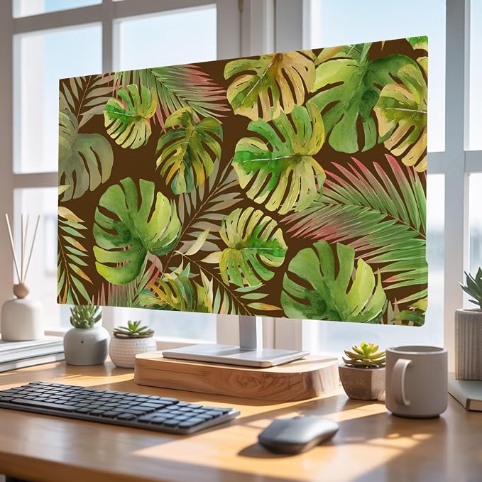 Abstract Olive Monstera Tropical Leaves Indoor TV Cover, Elastic TV Screen - Image 4