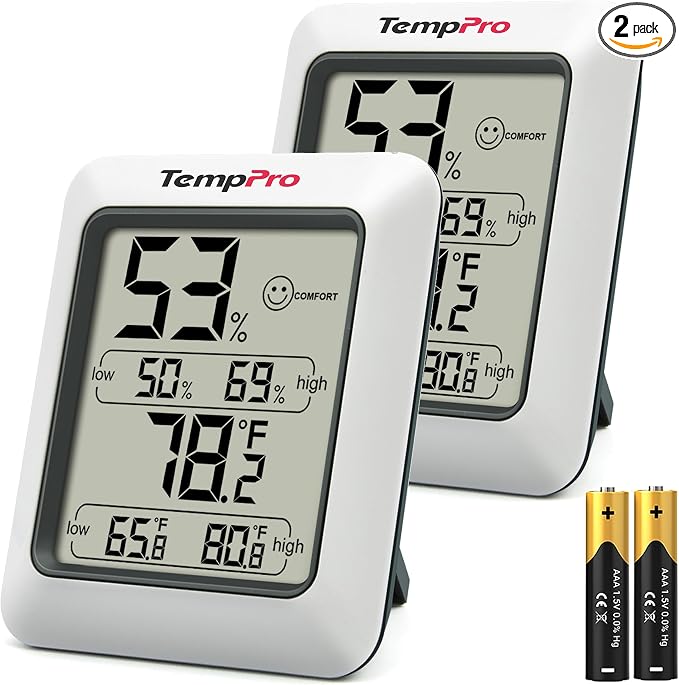 TempPro TP50 2 Pieces Digital Hygrometer Indoor Thermometer Room Thermometer by TempPro
