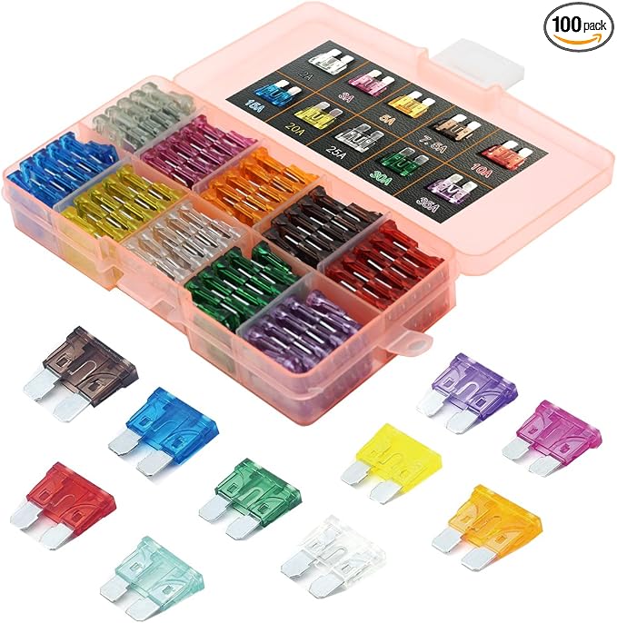 100pcs Assorted Auto Car Truck Standard Blade Fuse Assortment 2A 3A 5A 7.5 A by GlowGeek
