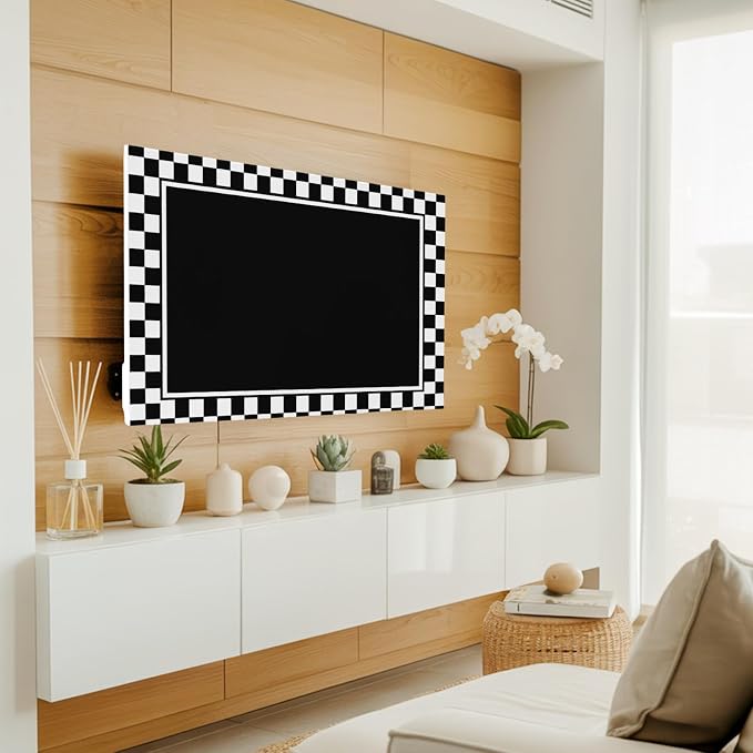 Modern Black White Lattice Indoor TV Cover, Elastic TV Screen Protector - Image 2