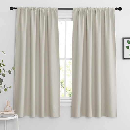 RYB HOME Extra Wide Curtains for Bedroom Living Room 63 inches Long, Thermal Insulated Privacy Drapes for Nursery Home Theater Dining Room, Width 62 by Length 63, Natural, 2 Panels
