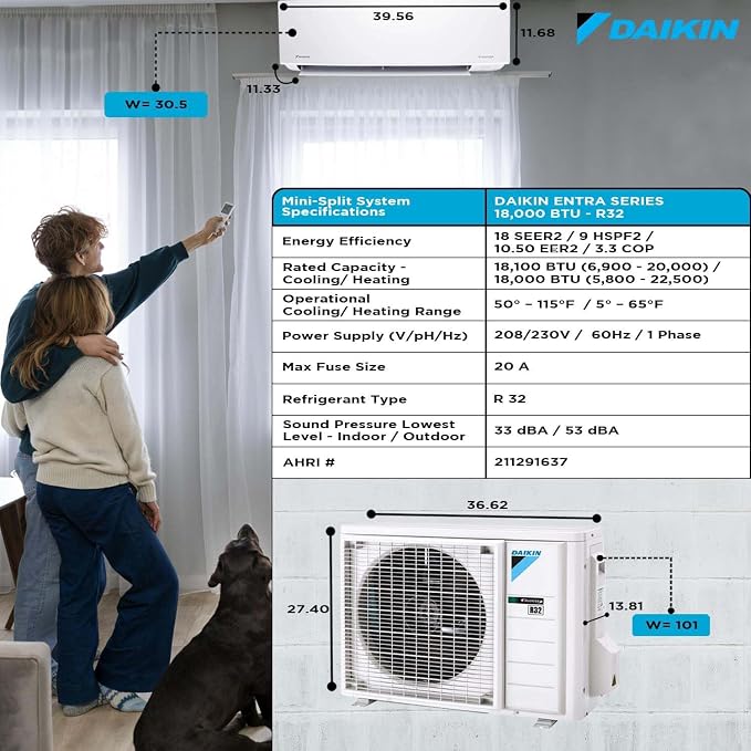 Daikin 18, 000 BTU 18 SEER2 Entra R32 Series Ductless Mini Split Heat Pump - Image 5