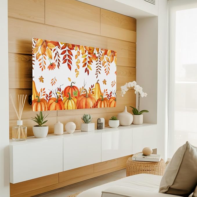 Thanksgiving Pumpkin Autumn Leaf Indoor TV Cover, Elastic TV Screen Protector - Image 2