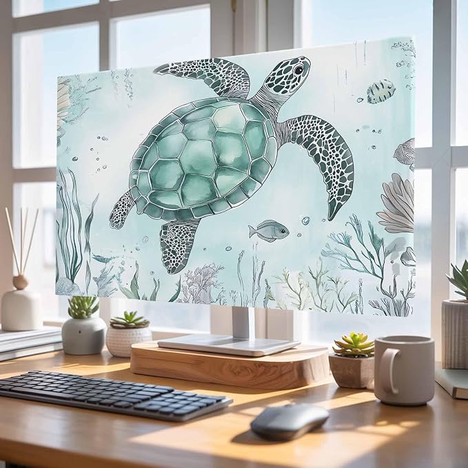 Sea Turtle Ocean Seaweed Cyan Indoor TV Cover, Elastic TV Screen Protector Fish - Image 4