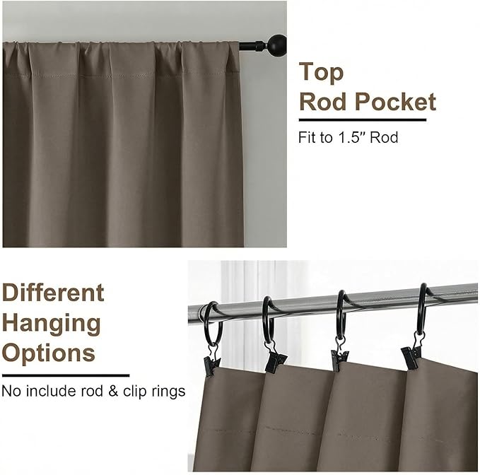 Simplebrand Ava Latte Short Blackout Curtains for Bedroom 45 Inches Long 2 Panels Set, Solid Thermal Insulated, Energy Saving Window Treatment Curtains Blackout Drapes, W40 x L45 Inch, Latte