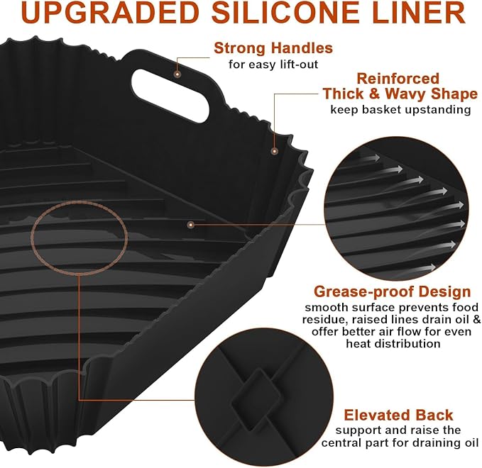 2Pcs Silicone Air Fryer Liners Reusable Larger Square Thickened Airfryer Basket - Image 4