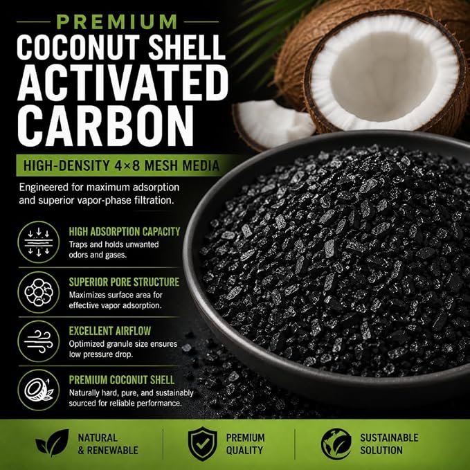 4x8 Coconut Shell Activated Carbon | Air & Odor Filter GAC Media, 55 Pounds - Image 2