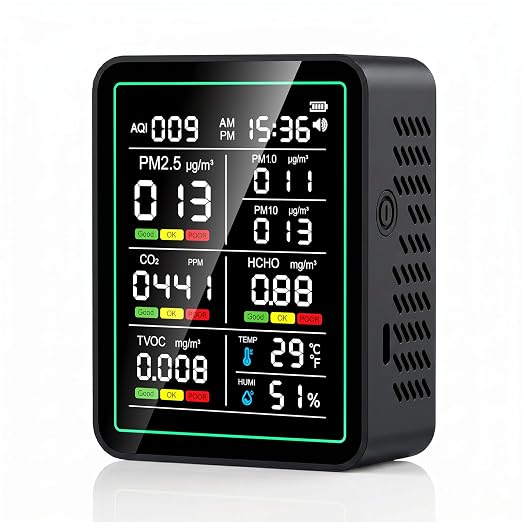 Air Quality Monitor Indoor, 10-in-1 Portable Smart Air Quality Tester by Lwyinp