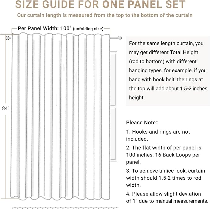100% Blackout Shield Linen Blackout Curtains for Bedroom 96 Inches Long, Back Tab/Rod Pocket Living Room Drapes, Thermal Insulated Blackout Curtains 1 Panel Set, 100" W x 96" L, Beige