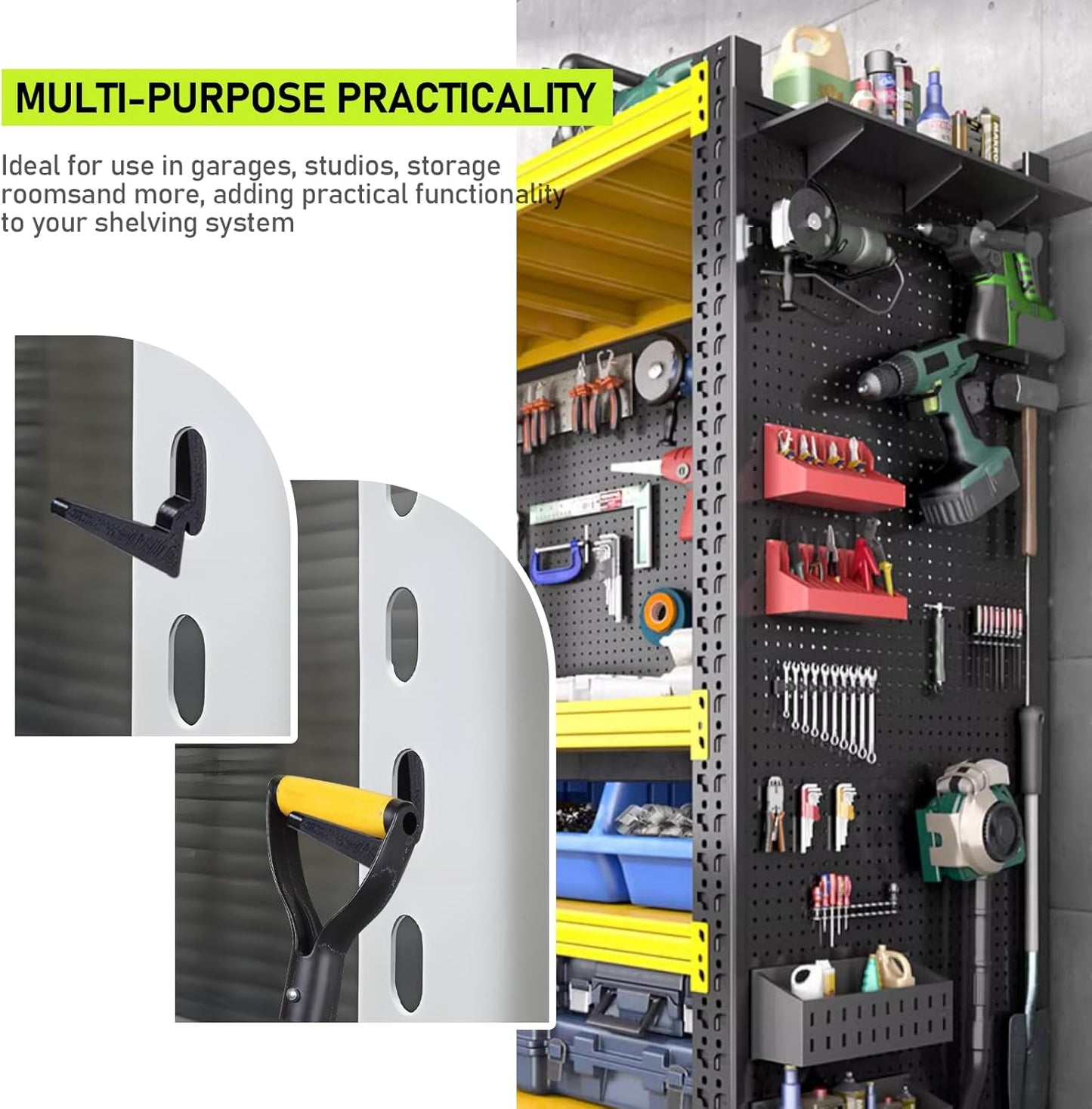 HUIKANGSHENG 16 Pcs L-Hooks & J-Hooks for Garage Shelving & Industrial Storage Racks, UV-Resistant, Supports Up to 40 lbs,Compatible with Keyhole Slots