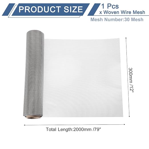 uxcell 30 Mesh 79" x 12" Woven Wire Mesh, 304 Stainless Steel Air Vent Filter - Image 2