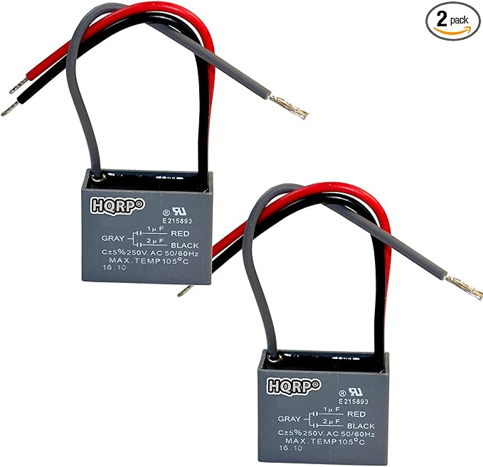 HQRP 2-Pack Ceiling Fan Capacitor CBB61 1uf+2uf 3-Wire UL Listed by HQRP