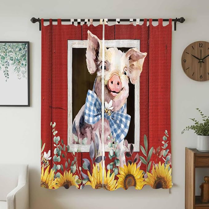Pig Sunflowers Living Room Curtains 84 Inch Length, Window Curtains Tab Top - Image 2