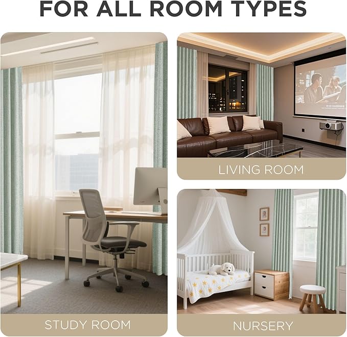 Joydeco Blackout Curtains for Bedroom - 100% Light Blocking 2 Panels Sage Green Drapes 37" W x 72" L, Thermal Insulated Room Darkening Curtains, Linen Textured for Living Room, Rod Pocket & Back Tabs