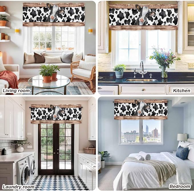 Cow Printed Curtain Valances for Windows, Kitchen Valance Window Treatment - Image 9