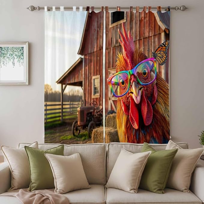 Farm Rooster Living Room Curtains 84 Inch Length, Window Curtains Tab Top - Image 3