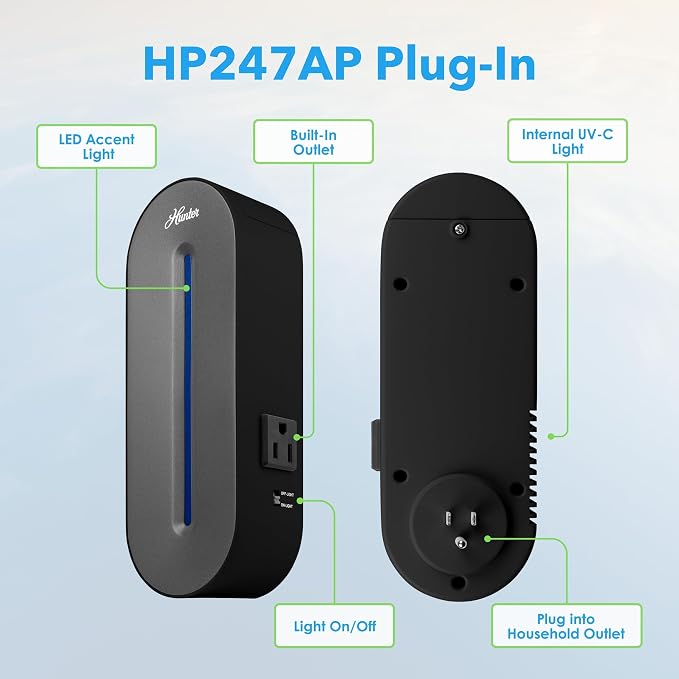 Hunter Plug-in UV Air Sanitizer, Denim Blue – Whisper Quiet UV-C Air Sanitizer - Image 4