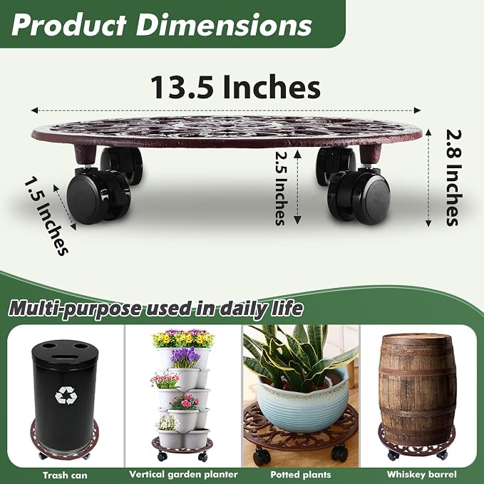 1 Packs 14 Inch Rolling Plant Stand - Image 4
