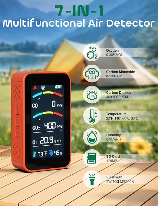 Oxygen Detector, SQECH 7-in-1 Rechargeable Oxygen Monitor Measures - Image 2