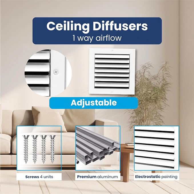 8x8 Aluminum HVAC Vent Cover Register Wall Ceiling 1-Way Air Flow Quiet Damper - Image 4