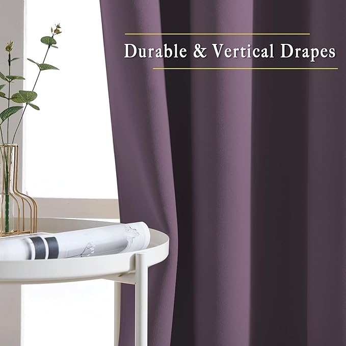 NICETOWN Plum Living Room Curtains 90 inches Long, Grommet Home Fashion Energy Saving Room Darkening Sound Dampening Window Treatments for Bedroom, 2 Panels, W52 x L90