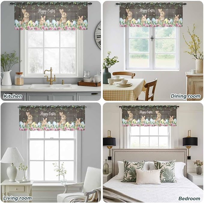 Easter Sheer Valances for Windows 42"x18", Light Filtering Kitchen Curtains - Image 5