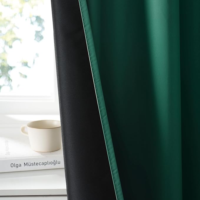 RYB HOME Bedroom Blackout Curtains 63 inches Long, 100% Blackout Thermal Insulated Noise Reducing Curtains for Living Room Nursury, 62 inches Wide by 63 inches Long, Dark Green